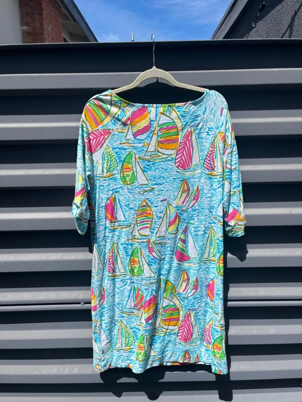 Lily Pulitzer Bright Sailboat Print Tunic dress- Aqua Base with Multicolor Sails - Picture 6 of 6
